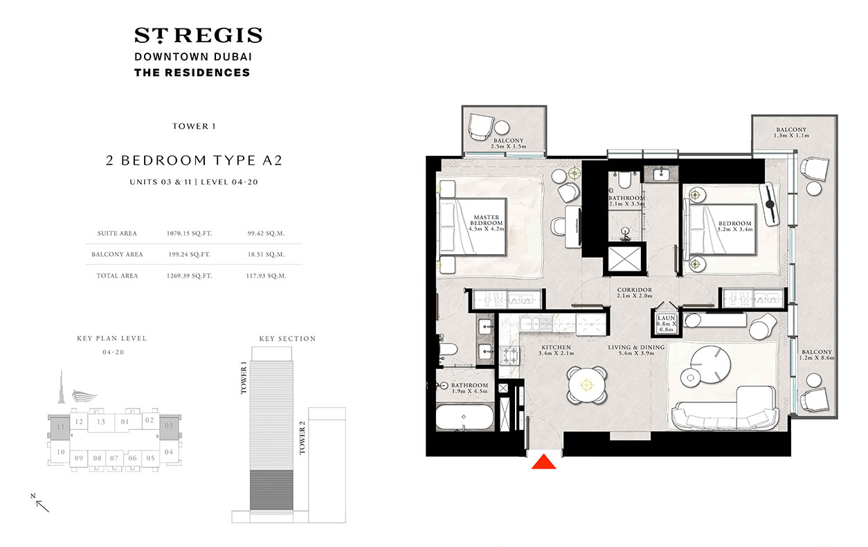 ST. REGIS THE RESIDENCES TOWER 1 2 BR TYPE A2 Unit 3-11, Floor 4-20
